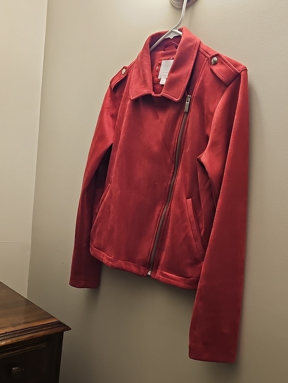 LC Lauren Conrad Red Suede Asymmetrical Zip Jacket